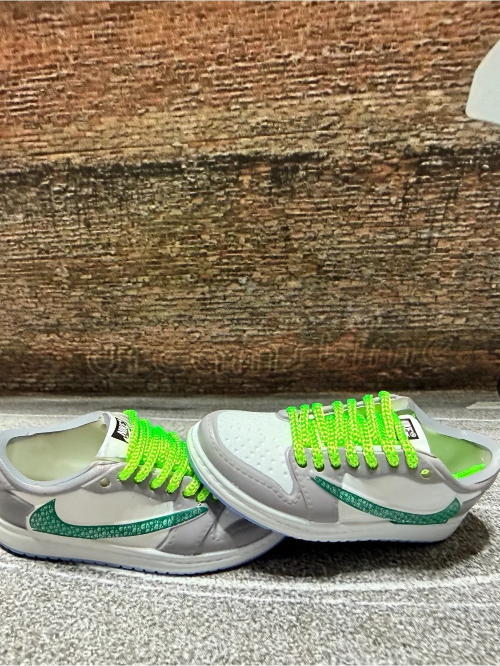 Nike Dior White Sneakers with Neon Green Accents Mini Collectible